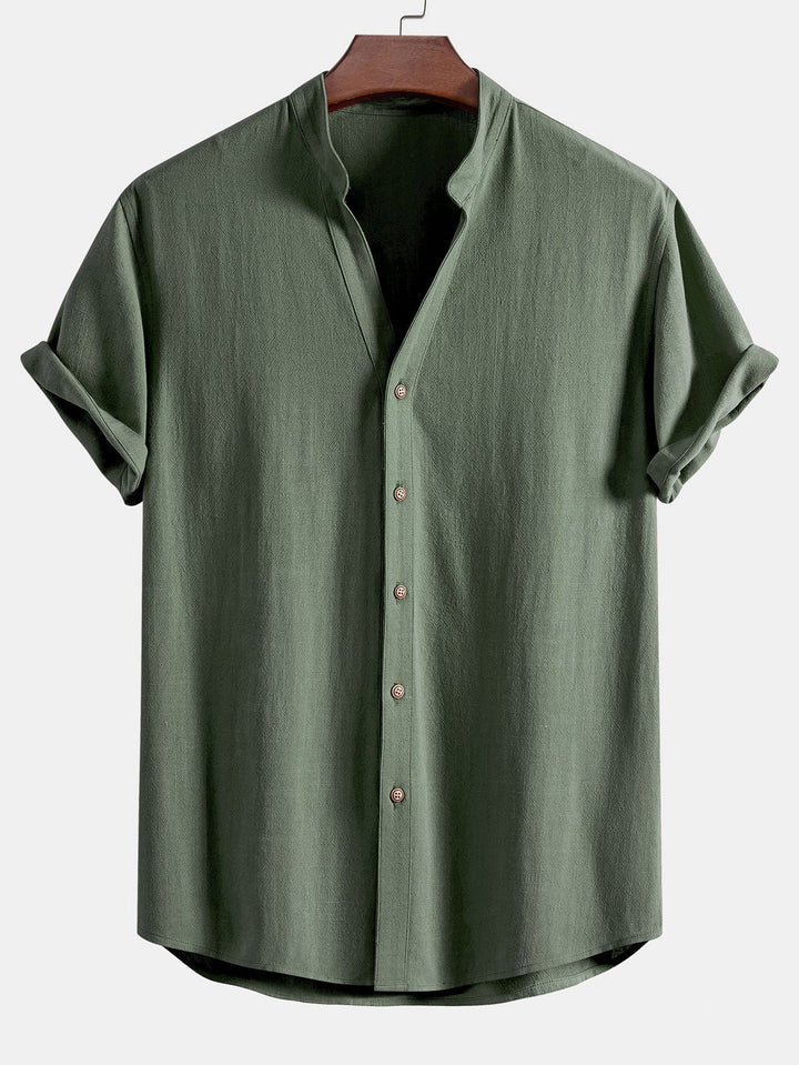 Linen and Rayon V-Neck Short Sleeve Shirt