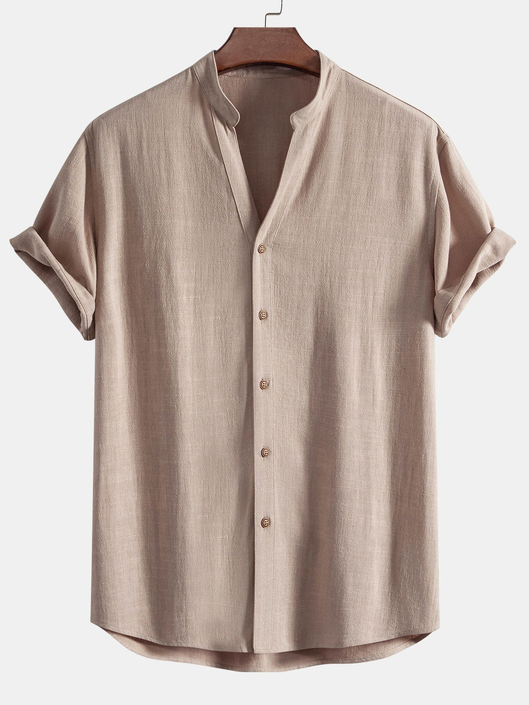 Linen and Rayon V-Neck Short Sleeve Shirt